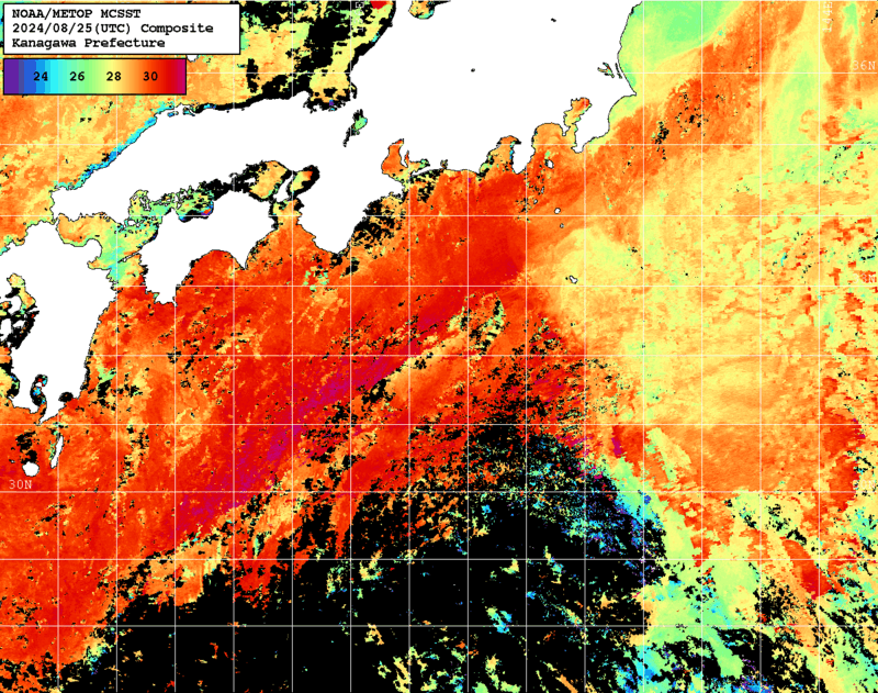 NOAA、MetOp 人工衛星画像 検索結果, 水温分布を図示