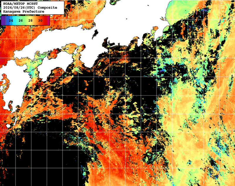 NOAA、MetOp 人工衛星画像 検索結果, 水温分布を図示