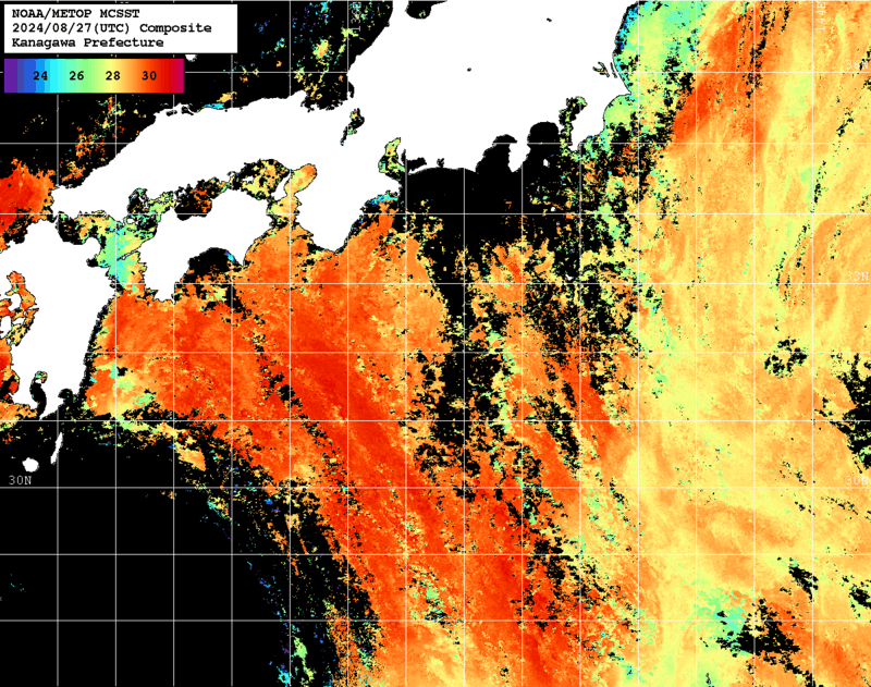 NOAA、MetOp 人工衛星画像 検索結果, 水温分布を図示