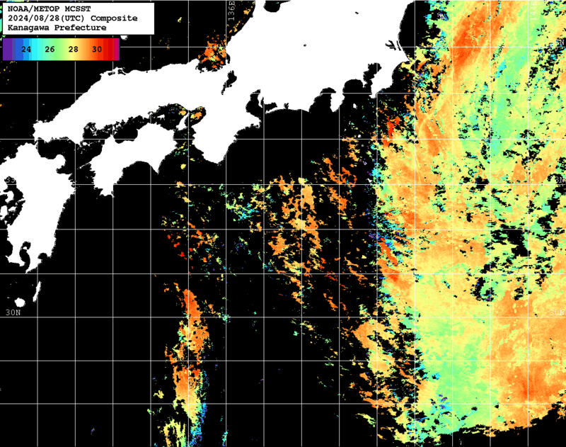 NOAA、MetOp 人工衛星画像 検索結果, 水温分布を図示