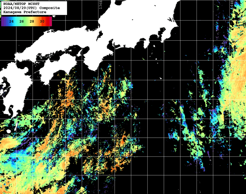 NOAA、MetOp 人工衛星画像 検索結果, 水温分布を図示