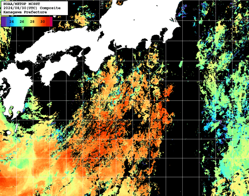 NOAA、MetOp 人工衛星画像 検索結果, 水温分布を図示