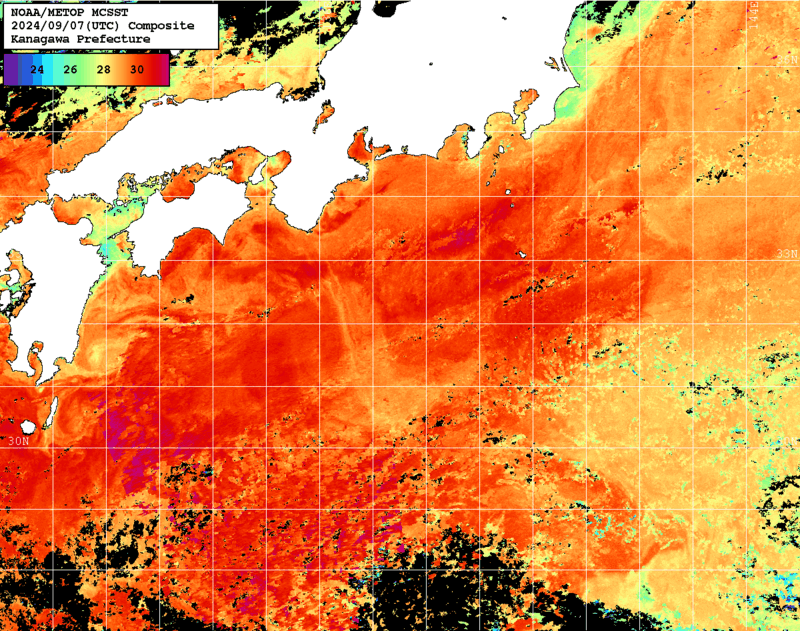 NOAA、MetOp 人工衛星画像 検索結果, 水温分布を図示