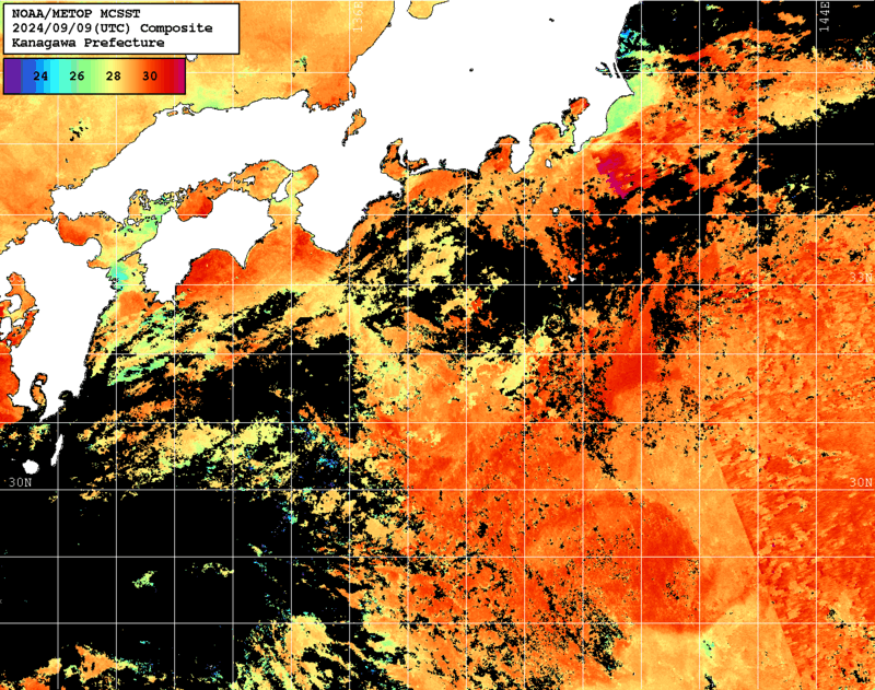 NOAA、MetOp 人工衛星画像 検索結果, 水温分布を図示