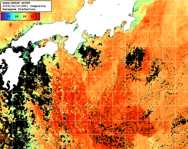 NOAA、MetOp 人工衛星画像 検索結果, 水温分布を図示