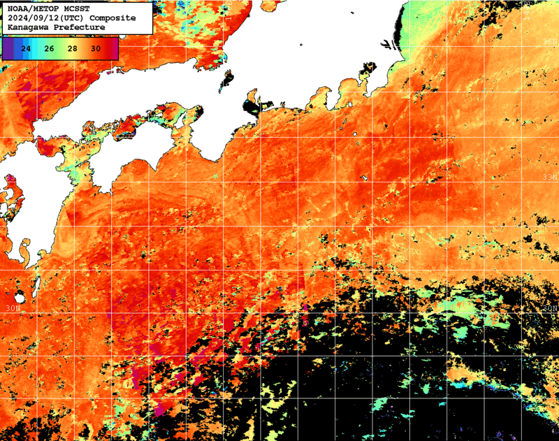 NOAA、MetOp 人工衛星画像 検索結果, 水温分布を図示