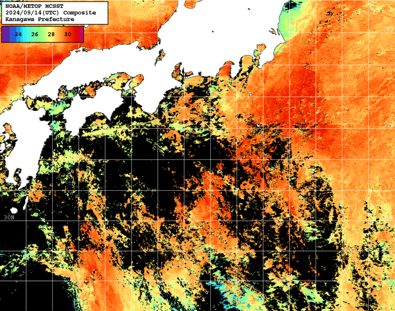 NOAA、MetOp 人工衛星画像 検索結果, 水温分布を図示