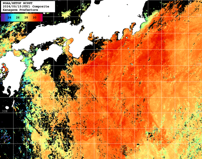 NOAA、MetOp 人工衛星画像 検索結果, 水温分布を図示