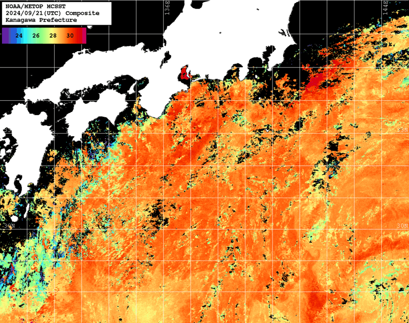 NOAA、MetOp 人工衛星画像 検索結果, 水温分布を図示