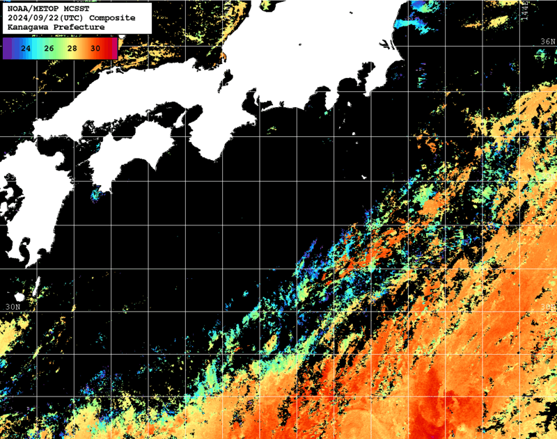 NOAA、MetOp 人工衛星画像 検索結果, 水温分布を図示