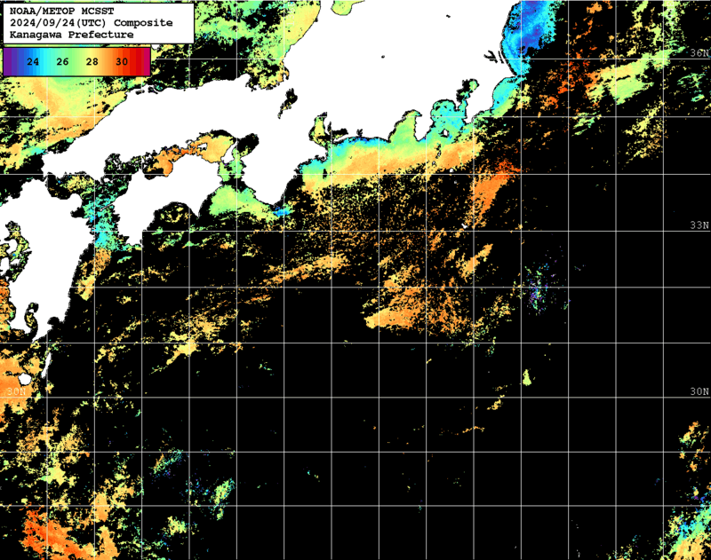 NOAA、MetOp 人工衛星画像 検索結果, 水温分布を図示