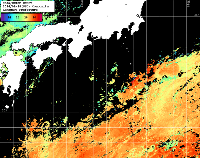 NOAA、MetOp 人工衛星画像 検索結果, 水温分布を図示