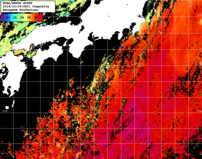 NOAA、MetOp 人工衛星画像 検索結果, 水温分布を図示