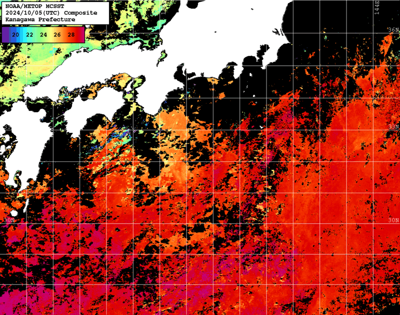 NOAA、MetOp 人工衛星画像 検索結果, 水温分布を図示