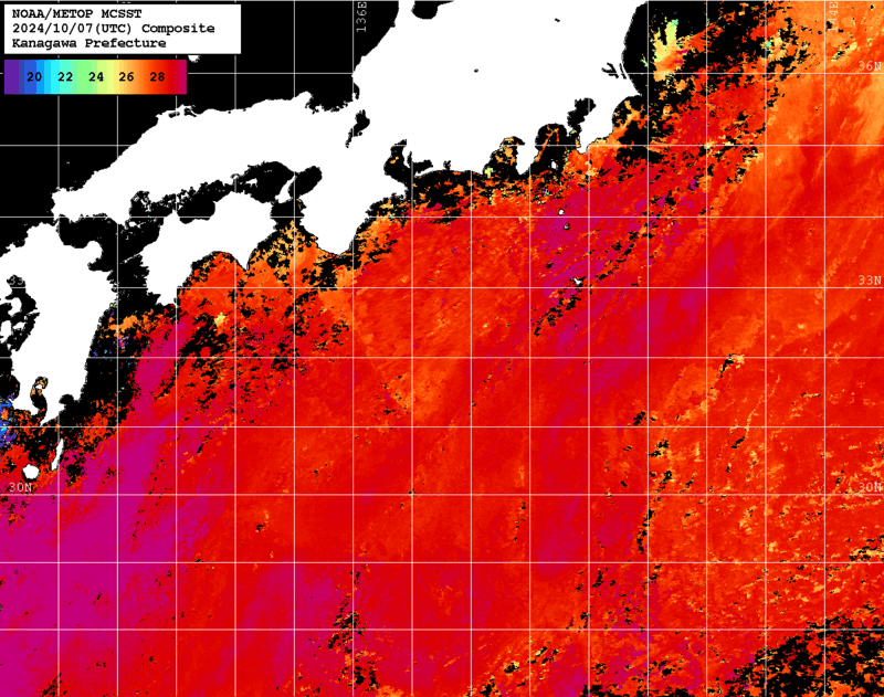 NOAA、MetOp 人工衛星画像 検索結果, 水温分布を図示
