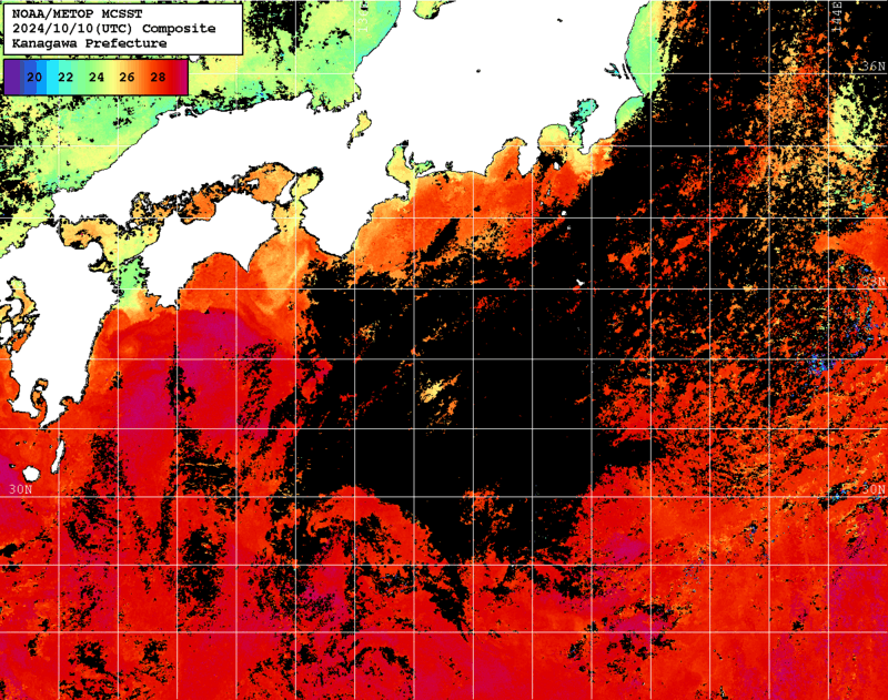 NOAA、MetOp 人工衛星画像 検索結果, 水温分布を図示