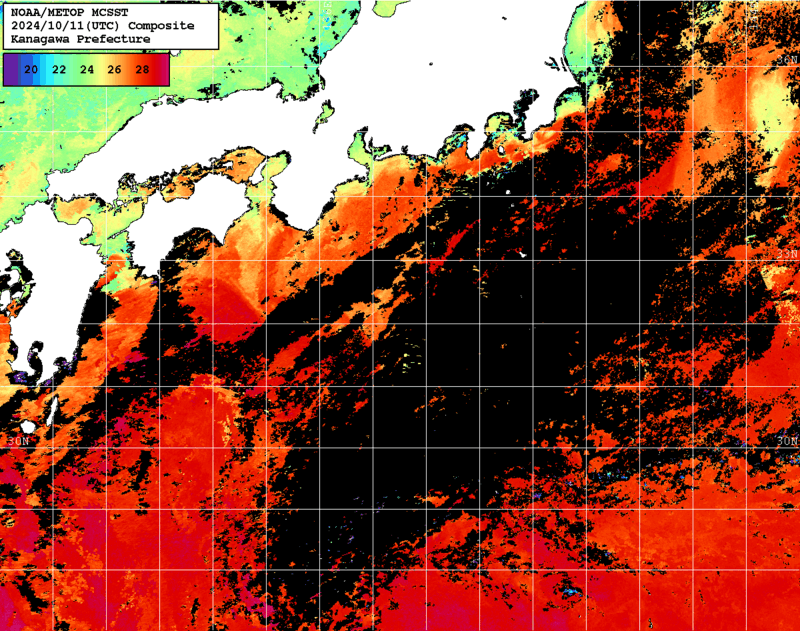 NOAA、MetOp 人工衛星画像 検索結果, 水温分布を図示