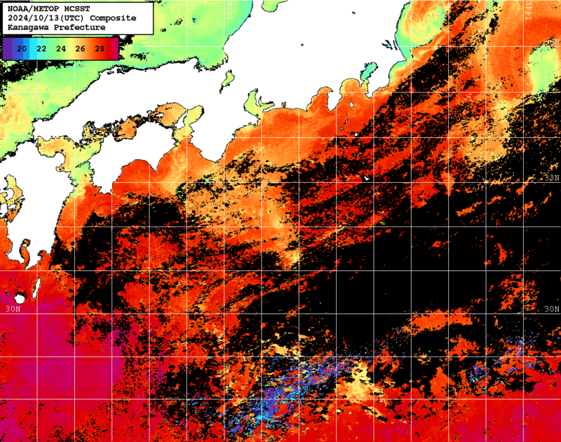 NOAA、MetOp 人工衛星画像 検索結果, 水温分布を図示