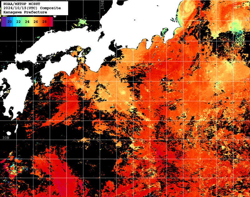 NOAA、MetOp 人工衛星画像 検索結果, 水温分布を図示