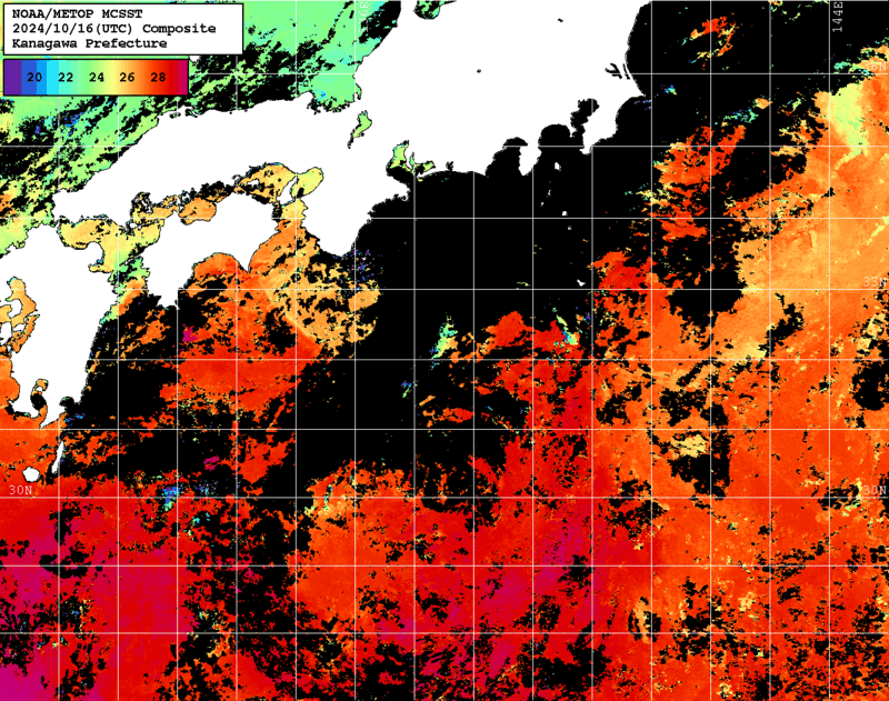 NOAA、MetOp 人工衛星画像 検索結果, 水温分布を図示