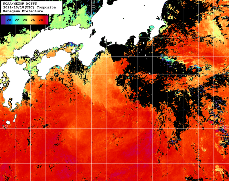 NOAA、MetOp 人工衛星画像 検索結果, 水温分布を図示