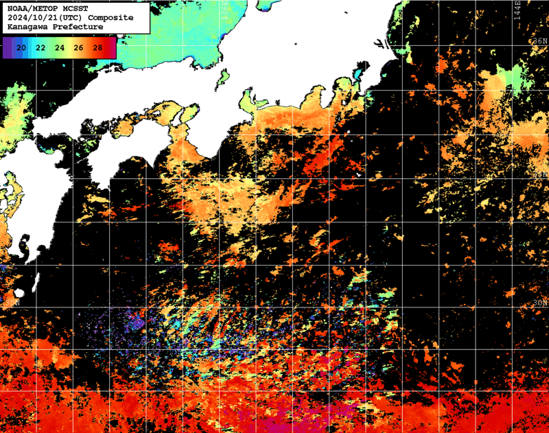 NOAA、MetOp 人工衛星画像 検索結果, 水温分布を図示