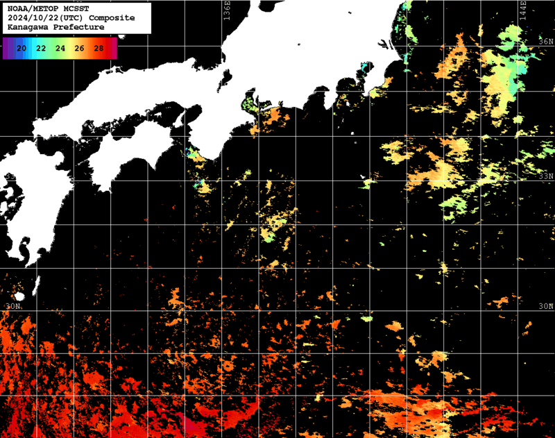 NOAA、MetOp 人工衛星画像 検索結果, 水温分布を図示