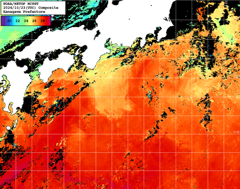 NOAA、MetOp 人工衛星画像 検索結果, 水温分布を図示