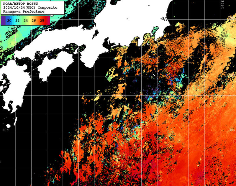 NOAA、MetOp 人工衛星画像 検索結果, 水温分布を図示