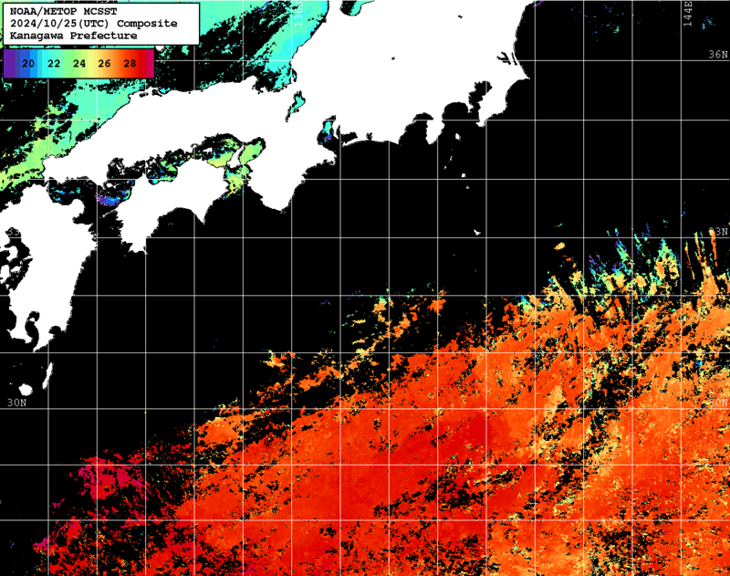 NOAA、MetOp 人工衛星画像 検索結果, 水温分布を図示