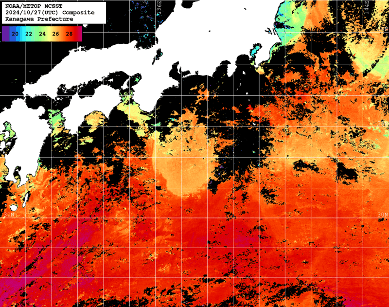 NOAA、MetOp 人工衛星画像 検索結果, 水温分布を図示