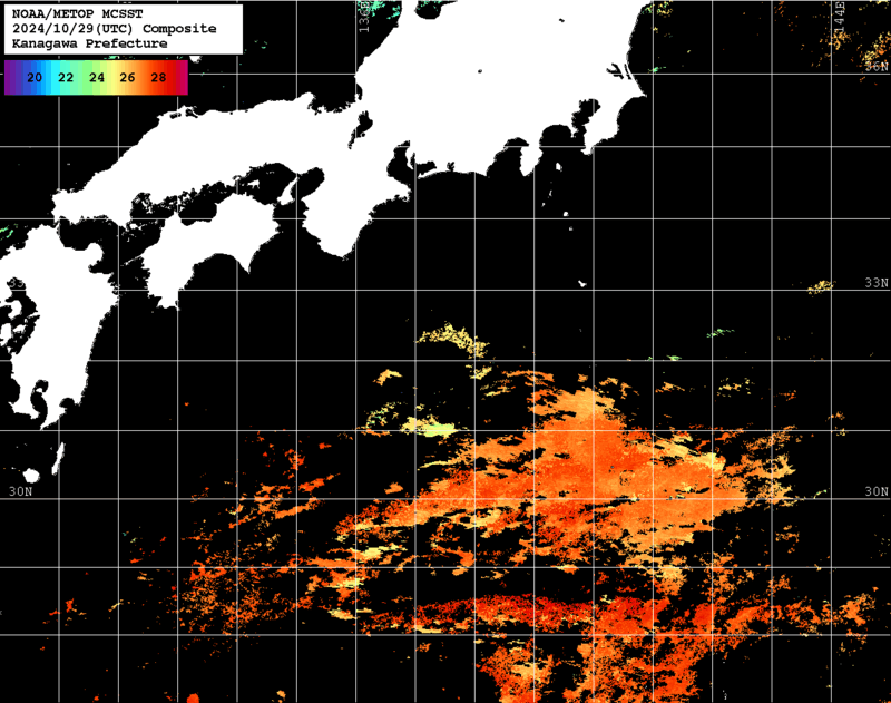 NOAA、MetOp 人工衛星画像 検索結果, 水温分布を図示