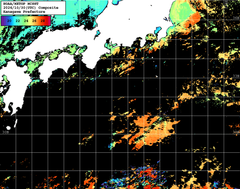 NOAA、MetOp 人工衛星画像 検索結果, 水温分布を図示