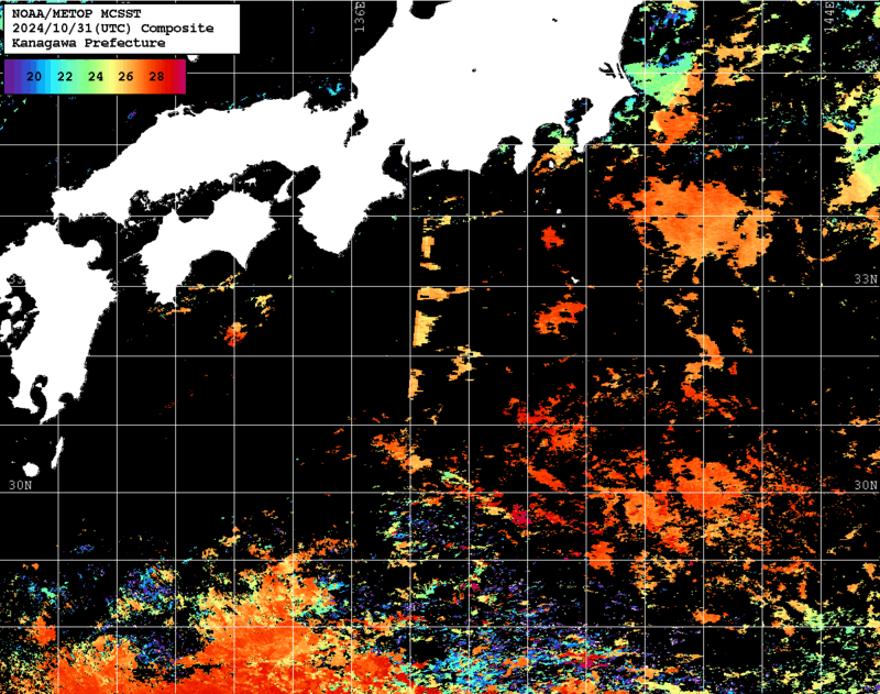 NOAA、MetOp 人工衛星画像 検索結果, 水温分布を図示