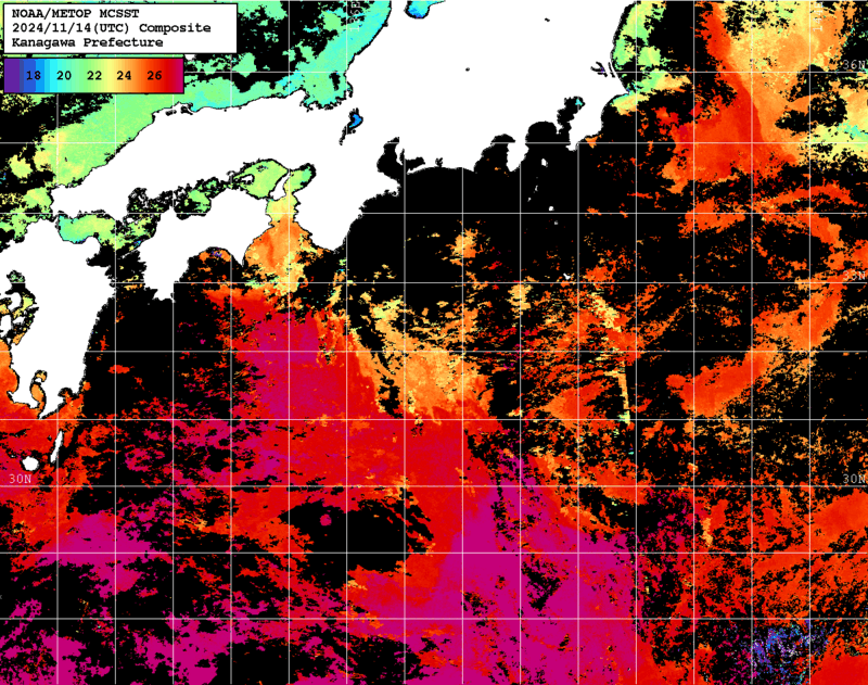 NOAA、MetOp 人工衛星画像 検索結果, 水温分布を図示