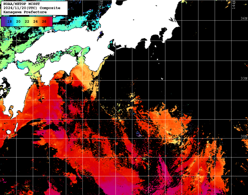 NOAA、MetOp 人工衛星画像 検索結果, 水温分布を図示