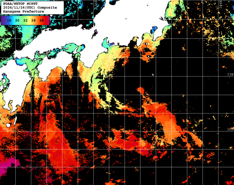 NOAA、MetOp 人工衛星画像 検索結果, 水温分布を図示