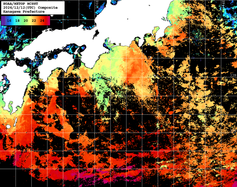 NOAA、MetOp 人工衛星画像 検索結果, 水温分布を図示