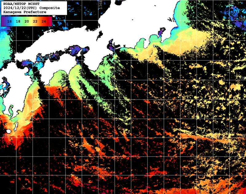 NOAA、MetOp 人工衛星画像 検索結果, 水温分布を図示