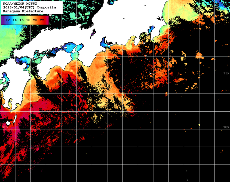 NOAA、MetOp 人工衛星画像 検索結果, 水温分布を図示