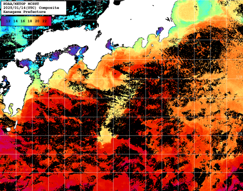 NOAA、MetOp 人工衛星画像 検索結果, 水温分布を図示