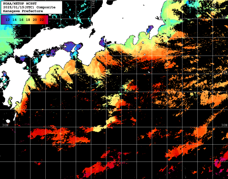 NOAA、MetOp 人工衛星画像 検索結果, 水温分布を図示