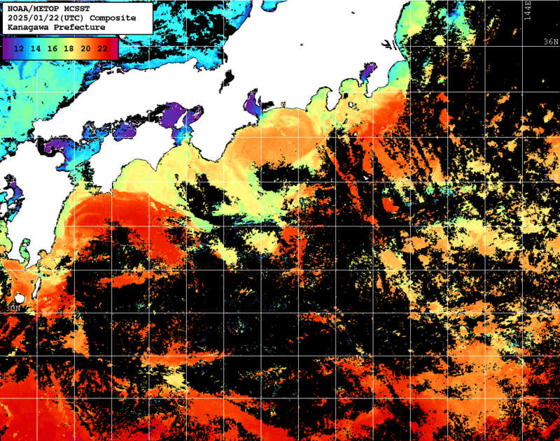 NOAA、MetOp 人工衛星画像 検索結果, 水温分布を図示