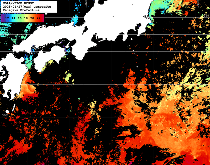 NOAA、MetOp 人工衛星画像 検索結果, 水温分布を図示