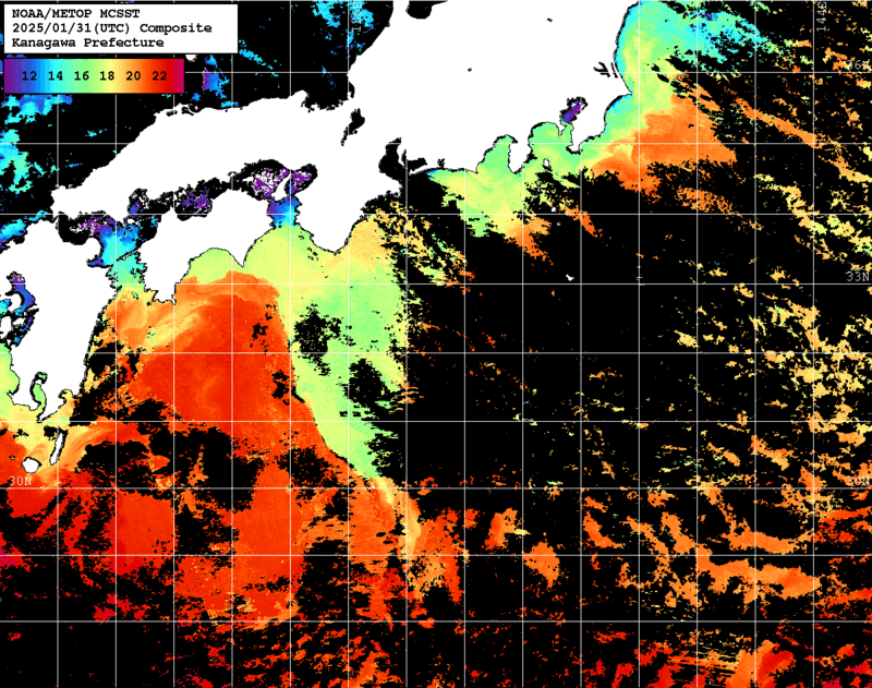 NOAA、MetOp 人工衛星画像 検索結果, 水温分布を図示