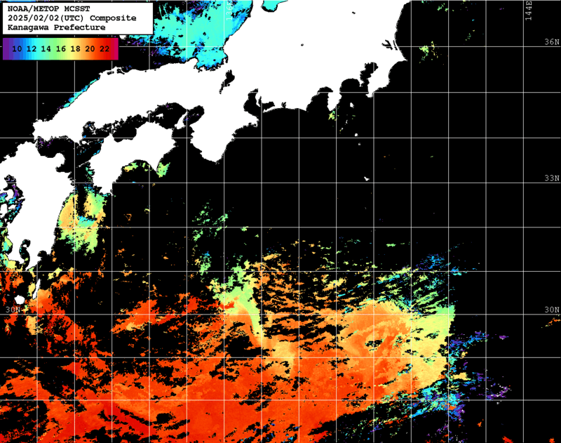 NOAA、MetOp 人工衛星画像 検索結果, 水温分布を図示