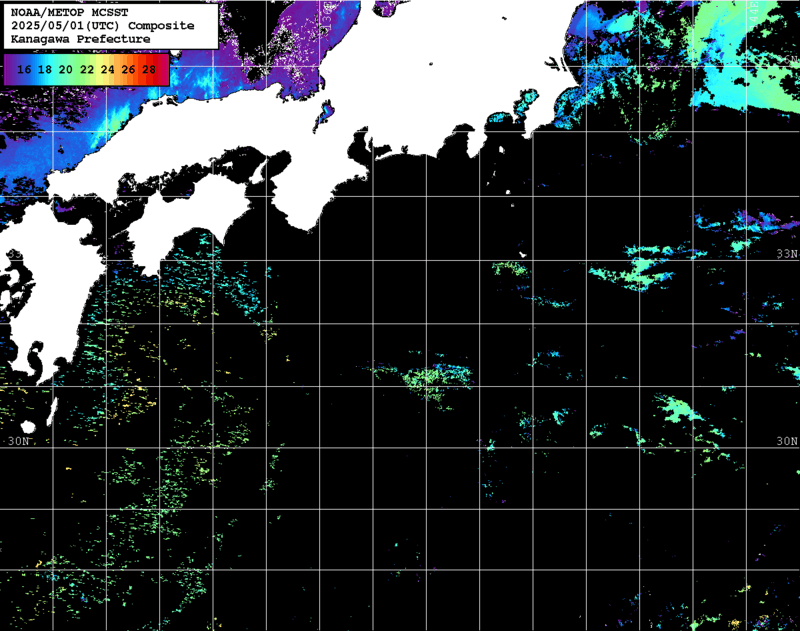 NOAA、MetOp 人工衛星画像 検索結果, 水温分布を図示