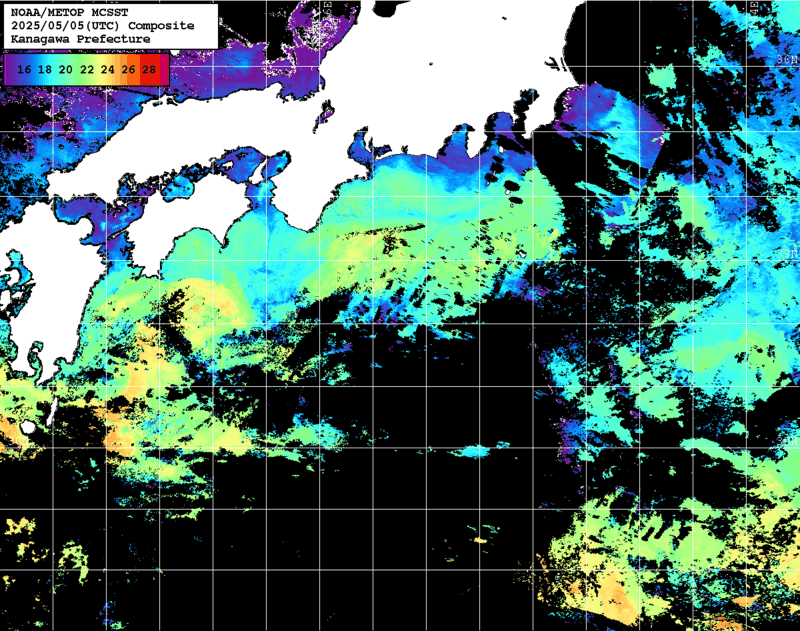 NOAA、MetOp 人工衛星画像 検索結果, 水温分布を図示