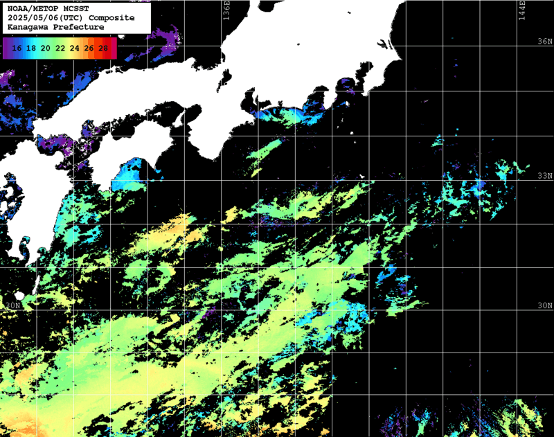 NOAA、MetOp 人工衛星画像 検索結果, 水温分布を図示