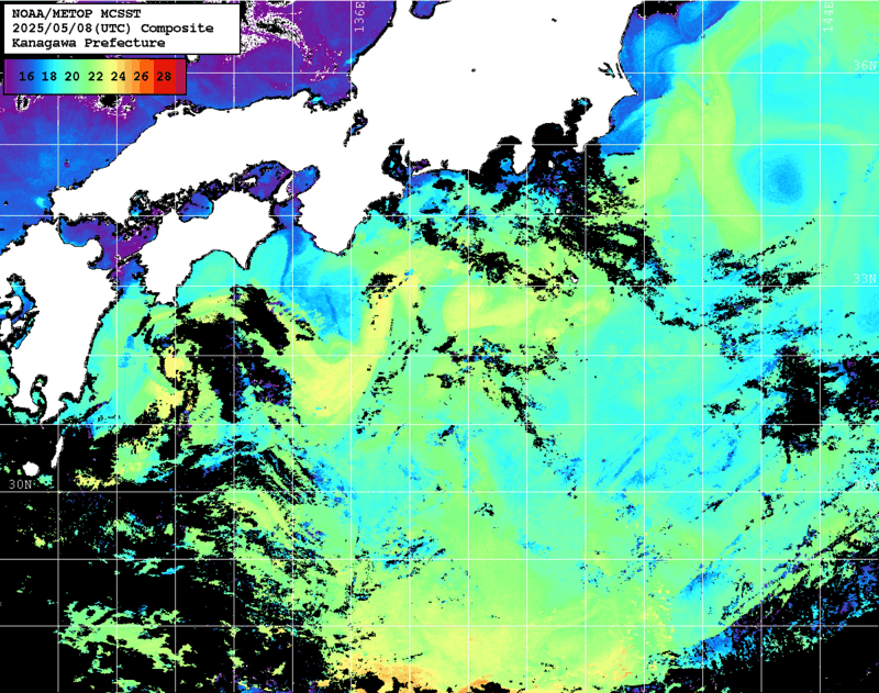 NOAA、MetOp 人工衛星画像 検索結果, 水温分布を図示